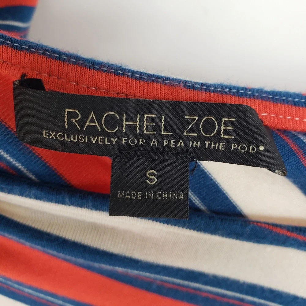 Rachel Zoe Striped Maternity Dress Small Red Blue Ruched Bodycon Short Sleeve - Picture 4 of 8
